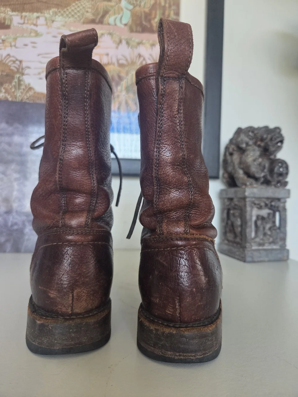 Vintage Frye Dark Brown Leather Lace-Up Veronica Combat Boots
